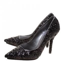 Pre Owned حذاء كعب عالي دولتشي أند غابانا مقدمة مدببة ترتر أسود مقاس 39.5