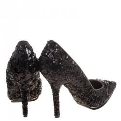 Pre Owned حذاء كعب عالي دولتشي أند غابانا مقدمة مدببة ترتر أسود مقاس 39.5