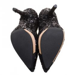 Pre Owned حذاء كعب عالي دولتشي أند غابانا مقدمة مدببة ترتر أسود مقاس 39.5