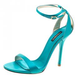 Pre Owned Dolce and Gabbana Green Satin Ankle Strap Sandals Size 38.5