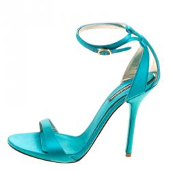 Pre Owned Dolce and Gabbana Green Satin Ankle Strap Sandals Size 38.5