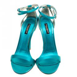 Pre Owned Dolce and Gabbana Green Satin Ankle Strap Sandals Size 38.5