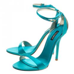 Pre Owned Dolce and Gabbana Green Satin Ankle Strap Sandals Size 38.5