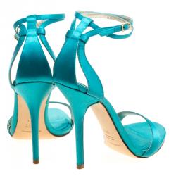 Pre Owned Dolce and Gabbana Green Satin Ankle Strap Sandals Size 38.5