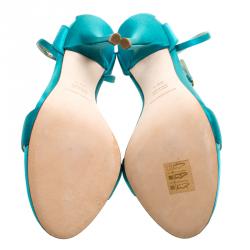 Pre Owned Dolce and Gabbana Green Satin Ankle Strap Sandals Size 38.5