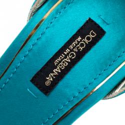 Pre Owned Dolce and Gabbana Green Satin Ankle Strap Sandals Size 38.5