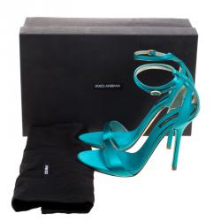 Pre Owned Dolce and Gabbana Green Satin Ankle Strap Sandals Size 38.5