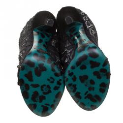 مملوكة مسبقًا Dolce and Gabbana Black Lace Drawstring Tassel Peep Toe Booties Size 36