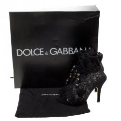 مملوكة مسبقًا Dolce and Gabbana Black Lace Drawstring Tassel Peep Toe Booties Size 36