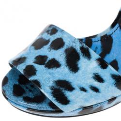 Pre Owned Dolce and Gabbana Blue Leopard Print Patent Ankle Strap Sandals Size 37