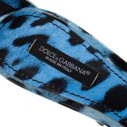 Pre Owned Dolce and Gabbana Blue Leopard Print Patent Ankle Strap Sandals Size 37