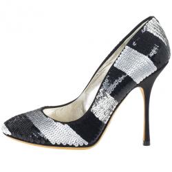 Pre Owned Dolce and Gabbana Black and Silver Sequin Pumps Size 38