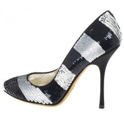 Pre Owned Dolce and Gabbana Black and Silver Sequin Pumps Size 38
