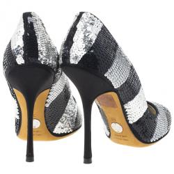 Pre Owned Dolce and Gabbana Black and Silver Sequin Pumps Size 38