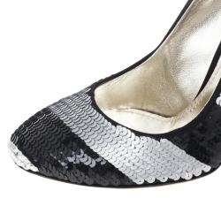 Pre Owned Dolce and Gabbana Black and Silver Sequin Pumps Size 38