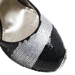 Pre Owned Dolce and Gabbana Black and Silver Sequin Pumps Size 38