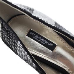 Pre Owned Dolce and Gabbana Black and Silver Sequin Pumps Size 38