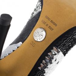 Pre Owned Dolce and Gabbana Black and Silver Sequin Pumps Size 38