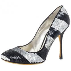 Pre Owned Dolce and Gabbana Black and Silver Sequin Pumps Size 37
