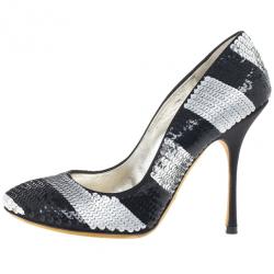 Pre Owned Dolce and Gabbana Black and Silver Sequin Pumps Size 37