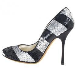 Pre Owned Dolce and Gabbana Black and Silver Sequin Pumps Size 37