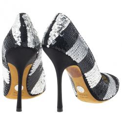 Pre Owned Dolce and Gabbana Black and Silver Sequin Pumps Size 37