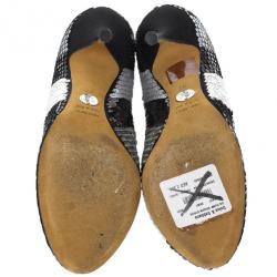 Pre Owned Dolce and Gabbana Black and Silver Sequin Pumps Size 37