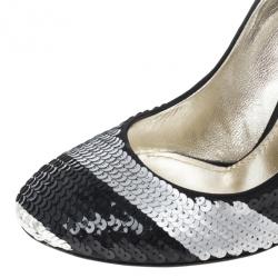 Pre Owned Dolce and Gabbana Black and Silver Sequin Pumps Size 37