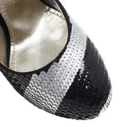 Pre Owned Dolce and Gabbana Black and Silver Sequin Pumps Size 37