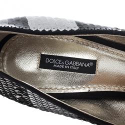 Pre Owned Dolce and Gabbana Black and Silver Sequin Pumps Size 37