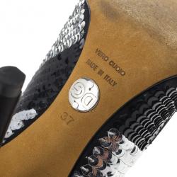 Pre Owned Dolce and Gabbana Black and Silver Sequin Pumps Size 37