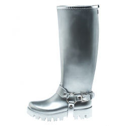 Pre Owned Dolce and Gabbana Metallic Silver Platform Rain Boots Size 37