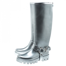 Pre Owned Dolce and Gabbana Metallic Silver Platform Rain Boots Size 37