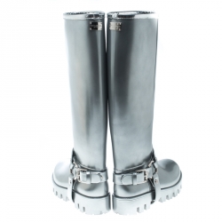 Pre Owned Dolce and Gabbana Metallic Silver Platform Rain Boots Size 37