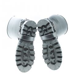 Pre Owned Dolce and Gabbana Metallic Silver Platform Rain Boots Size 37