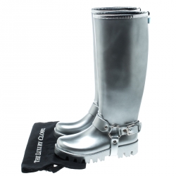 Pre Owned Dolce and Gabbana Metallic Silver Platform Rain Boots Size 37