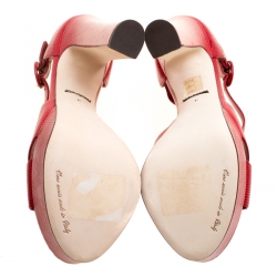 Pre Owned Dolce and Gabbana Red Embossed Lizard Leather Cross Strap Platform Sandals Size 41