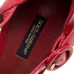 Pre Owned Dolce and Gabbana Red Embossed Lizard Leather Cross Strap Platform Sandals Size 41