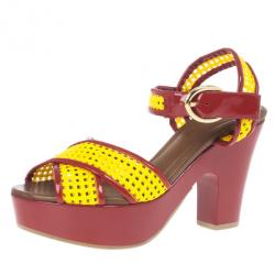 Pre Owned Dolce and Gabbana Red and Yellow Fluo Wedge Platform Sandals Size 37