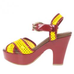 Pre Owned Dolce and Gabbana Red and Yellow Fluo Wedge Platform Sandals Size 37