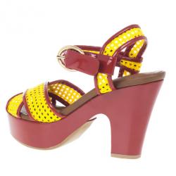 Pre Owned Dolce and Gabbana Red and Yellow Fluo Wedge Platform Sandals Size 37