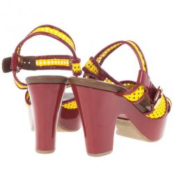 Pre Owned Dolce and Gabbana Red and Yellow Fluo Wedge Platform Sandals Size 37