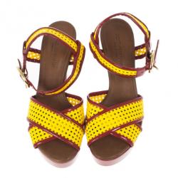 Pre Owned Dolce and Gabbana Red and Yellow Fluo Wedge Platform Sandals Size 37