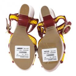 Pre Owned Dolce and Gabbana Red and Yellow Fluo Wedge Platform Sandals Size 37