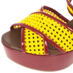 Pre Owned Dolce and Gabbana Red and Yellow Fluo Wedge Platform Sandals Size 37