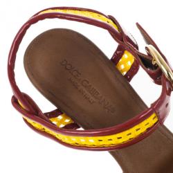 Pre Owned Dolce and Gabbana Red and Yellow Fluo Wedge Platform Sandals Size 37
