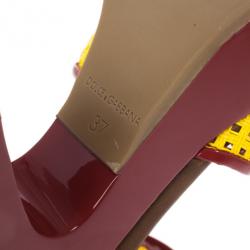 Pre Owned Dolce and Gabbana Red and Yellow Fluo Wedge Platform Sandals Size 37