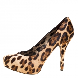 مملوكة مسبقًا حذاء كعب عالي دولتشي أند غابانا نعل سميك شعر مهر طباعة فهد مقاس 39