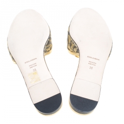 Pre Owned Dolce and Gabbana Gold Brocade Fabric Sofia Crystal Embellished Slides Size 38