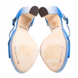 Pre Owned صندل دولتشي أند غابانا نعل سميك سيور متعاكسة جلد نقش سحلية أزرق مقاس 41